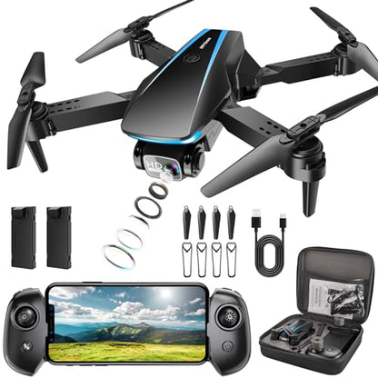 Oddire Drone with Camera - Drones for Adults, with 2 Batteries, Carrying Case, Propellers, 1080P HD Foldable Drone with Stable Hover, Trajectory Flight, Gravity Control, One Key Take Off/Land, 3D Flip - color: Blue