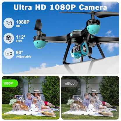 Drone with 1080P Camera, Remote Control Quadcopter with Gesture Selfie, Altitude Hold, One Key Start, 3D Flips, 2 Batteries, Black