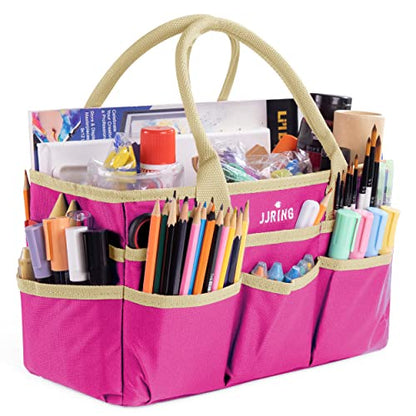 JJRING 600D Nylon Craft & Art Organizer Tote Bag With Pockets, Rose Red - color: Rose red, size: Small