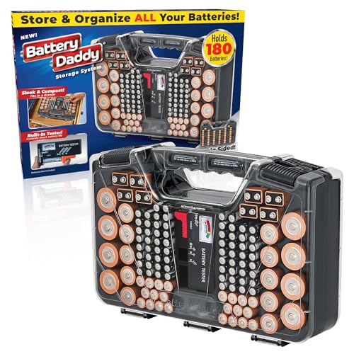 Battery Daddy Storage & Organizer Case w/Tester, Stores & Protects Up to 180 Batteries, Double-Sided, Clear Locking Lid, Secure Latches & Portable Carrying Handle - Charcoal (Batteries Not Included) - color: Charcoal, size: Original - 180 Batteries