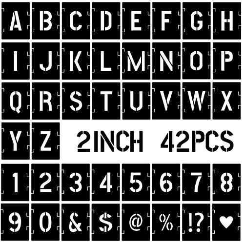 2 Inch Symbol & Numbers Craft Stencils - 42 Pc Alphabet Letter Stencil Kit, Interlocking Stencil Set, Reusable Plastic - size: 2 inch
