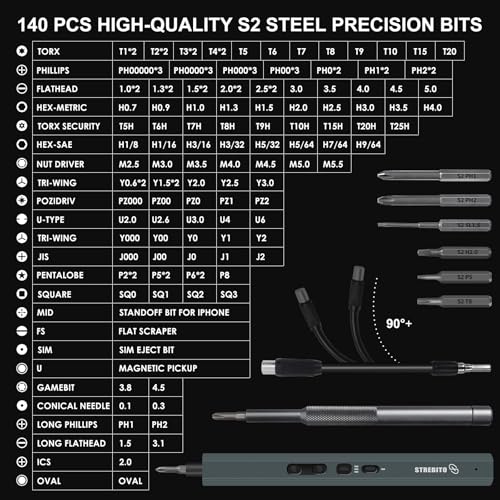 STREBITO 155 in 1 Electric Screwdriver Set, Electric Precision Screwdriver - color: Grey