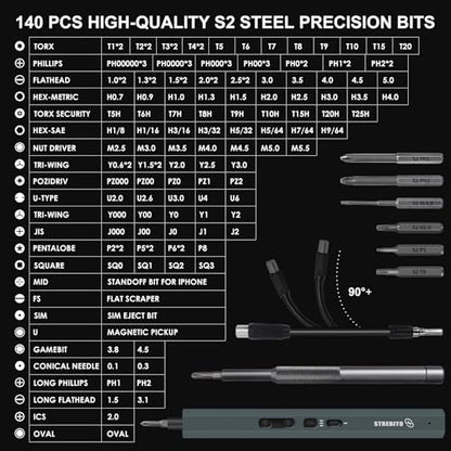 STREBITO 155 in 1 Electric Screwdriver Set, Electric Precision Screwdriver - color: Grey