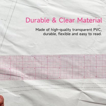 YLaziion Clear Ruler for Sewing 2x12 Inch Grid Graph Ruler 1.4mm Thick PVC - style: 12" Design Ruler