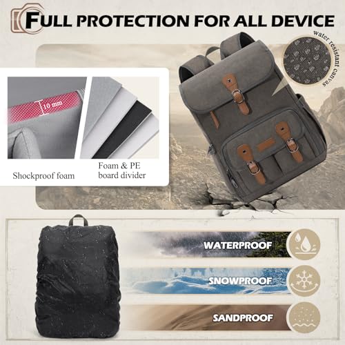 RAINSMORE Camera Backpack, DSLR SLR Mirrorless Camera Bag for Photographer - color: Darkgrey