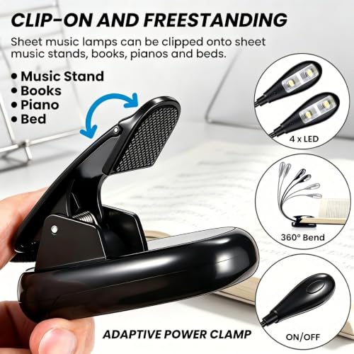 Music Stand Lights Clip On 20Pack,Dual Arm USB and AAA Battery Black - color: Black, size: 20Pack