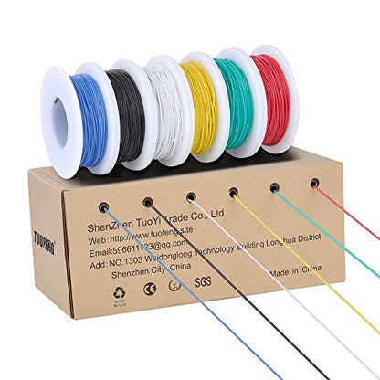 TUOFENG 28awg Flexible Silicone Wire, 43 ft Each - size: 28 AWG Stranded 6 Colors 43 ft