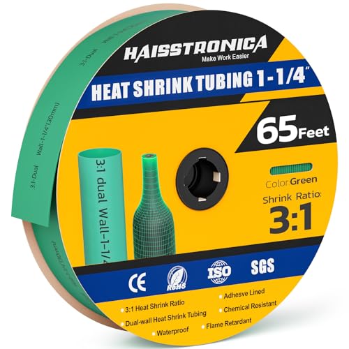 haisstronica 65Ft 3:1 Heat Shrink Tubing Roll 1-1/4" Green - color: Green, size: 1-1/4inch