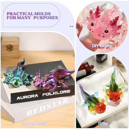 Let's Resin Large Axolotl Resin Molds Silicone, 3D Animal Silicone Molds