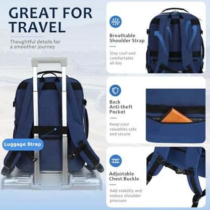 EMPSIGN 40L Travel Backpack for Women & Men - color: Beige/Haze Blue/Black