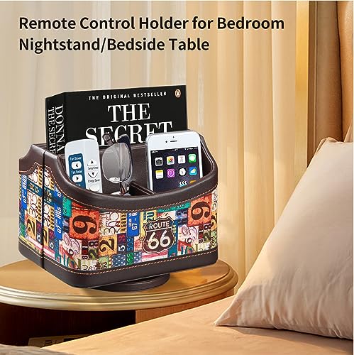 PU Leather 360° Rotatable Remote Control Holder,Nightstand TV Remote Caddy - color: highway