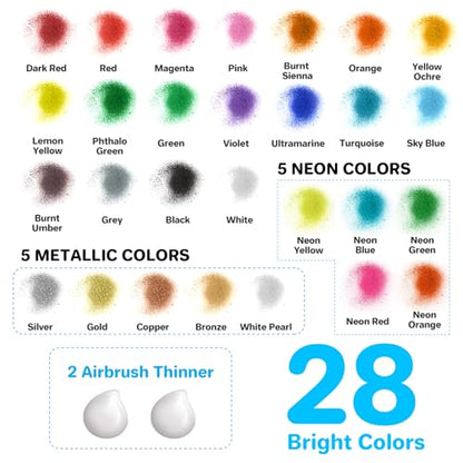 ABEIER Airbrush Paint Set, 28 Colors x 1 oz with 2 Thinners, Ready Spray - color: 28 Colors with 2 Thinners