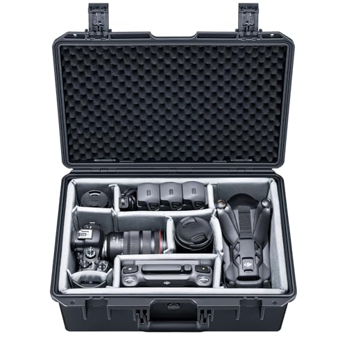 Lykus PVC2 Hard Case with Dividers for Cameras,Lenses,DJI Mavic/Air/Mini - color: Black PVC2