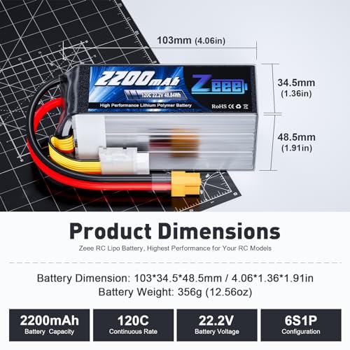 Zeee 6S Lipo Battery 2200mAh 22.2V 120C with XT60 Connector (2 Pack)