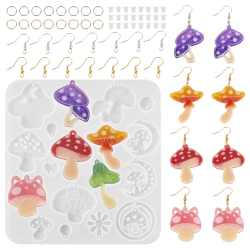 Elecrelive Cute Mushroom Earring Molds Colorful DIY UV Epoxy Resin Casting - color: Clear-Mushroom