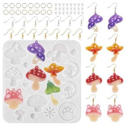 Elecrelive Cute Mushroom Earring Molds Colorful DIY UV Epoxy Resin Casting - color: Clear-Mushroom