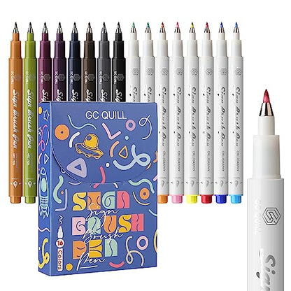 Fudenosuke Brush Pen - 16 Colors Calligraphy Brush Pens for Hand Lettering, Calligraphy, Drawing, Writing, Journaling GC-SB16