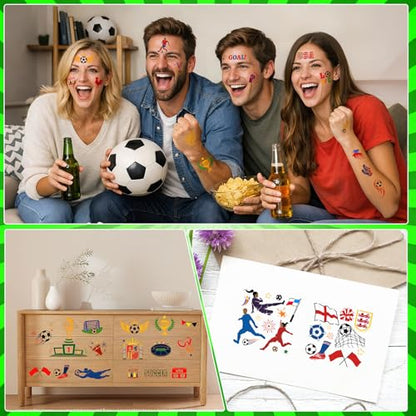 DPKOW 16Pcs Soccer Stencils for Painting Crafts, Reusable Sports Stencils Templates World Soccer Crafts Supplies Football Action Trophy Templates, DIY Scrapbooking on Wood/Floor/Canvas/Wall/Face/Paper