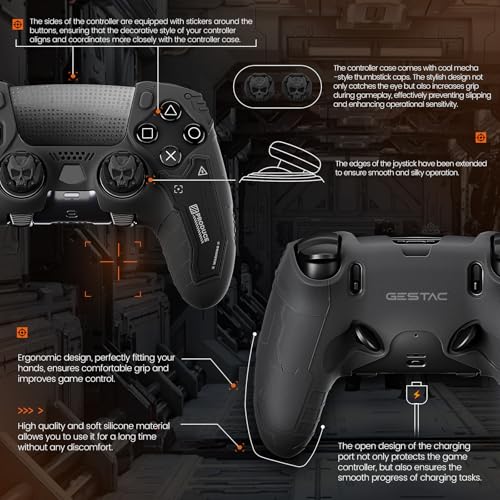 GesTac Tactical Skin Set for PS5 Edge Controller, Anti-Slip Silicone Protective Cover Skin Case Compatible with PS5 Edge Wireless Controller with 2 Thumb Grip Caps - Ghost Gray - color: Ghost Gray