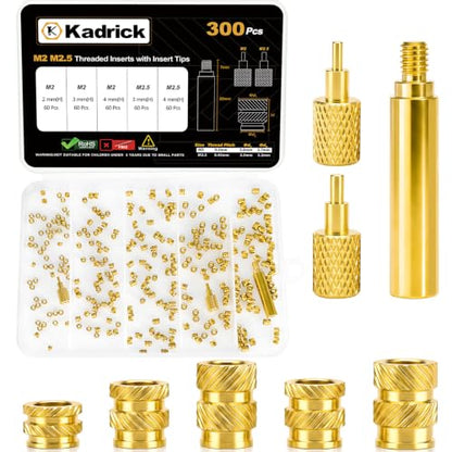 KADRICK 300PCS M2 M2.5 Heat Set Inserts Kit,M2*3/4/5mm*3mm M2.5*3/4mm*3.5mm - size: M2 M2.5 Kit H2-4mm 300Pcs + Tools