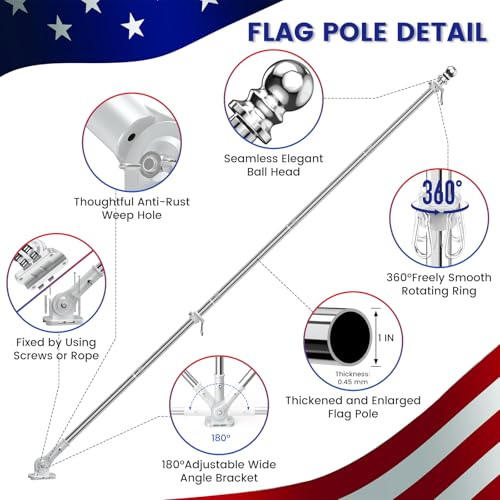 ZHULI 6 FT Flag Pole Kit 2 Pack, Flag Pole for Outside House with 180° Multi-Position Bracket, Rustproof Stainless Steel Flagpole with Tangle Free Spinning Flag Rings, for Outdoor Porch Residential - size: 6 FT - Sliver 2 Pack