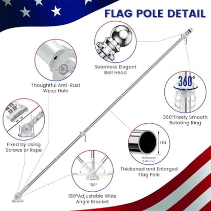 ZHULI 6 FT Flag Pole Kit 2 Pack, Flag Pole for Outside House with 180° Multi-Position Bracket, Rustproof Stainless Steel Flagpole with Tangle Free Spinning Flag Rings, for Outdoor Porch Residential - size: 6 FT - Sliver 2 Pack