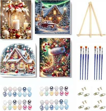 4 pack Christmas Paint by Numbers Kit for Adults Beginner with framed - color: Paint by Number-4pack-12