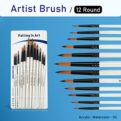 Falling in Art 12 PCS Professional Round Paint Brushes Set - style: 12 Pcs Round