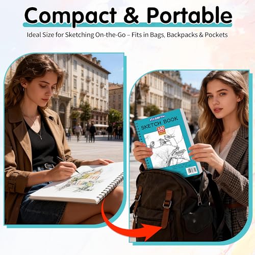 FIXSMITH 9"X12" Sketch Book, 100 Sheets, 68 lb/100gsm Sketchbook, Teal - color: Teal, size: 9"x12"-1 Pack