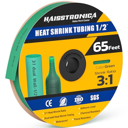 haisstronica 65Ft 3:1 Heat Shrink Tubing Roll 1/2" Green - color: Green, size: 1/2inch