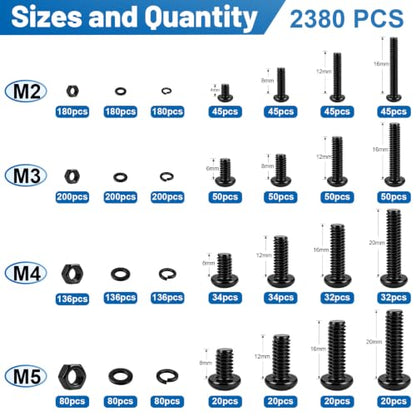 2380PCS Hex Socket Button Head Screws Assortment Kit 10.9 Alloy M2-M5 - size: G10.9 M2M3M4M5 2380PCS