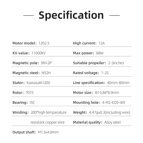 HGLRC Specter 1202.5 11000KV 1-2S Brushless Motor with 80mm Wire Without Plug for Micro Whoop Toothpick Drone