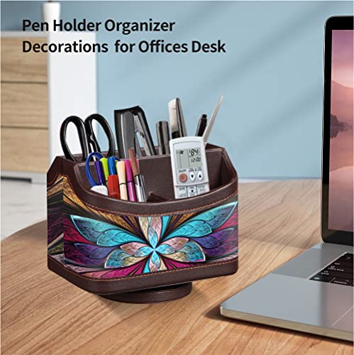 360° Rotatable Remote Control Holder,PU Leather TV Remote Caddy for Table - color: 7-color flower