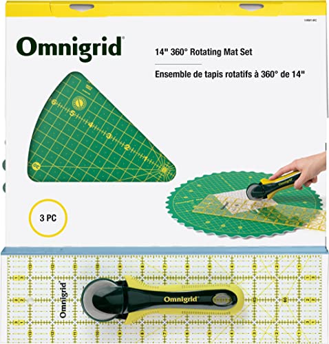 Omnigrid 14" 360° Rotating Mat Set with Self-Healing Cutting Mat, Ruler, and Rotary Cutter