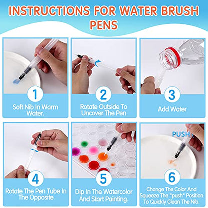 28 Metallic Colors Washable Watercolor Paint Set, with 2 Brushes Pen
