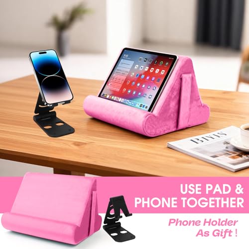 Universal Multi-Angle Tablet Holder - Soft Pad Stand with Net Pocket & Phone Stands for Lap, Knee, Sofa and Bed(Pink) - color: Pink