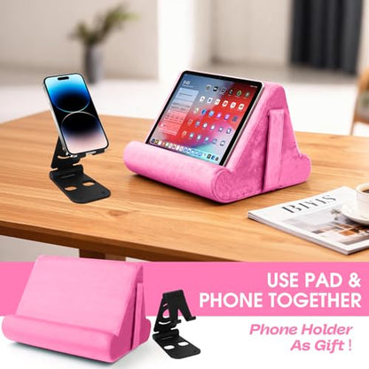 Universal Multi-Angle Tablet Holder - Soft Pad Stand with Net Pocket & Phone Stands for Lap, Knee, Sofa and Bed(Pink) - color: Pink
