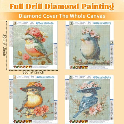 DAZZLEDOTS 4 Pack Bird Diamond Art Kits for Adults, Bird Diamond Painting - color: DT105