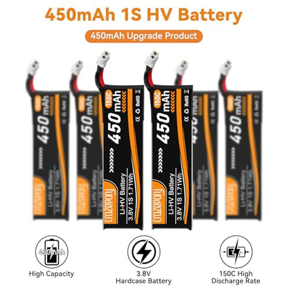1S Lipo Battery 3.8V 450mAh with BT2.0 Connector for Tiny Whoop Drone-6Pack