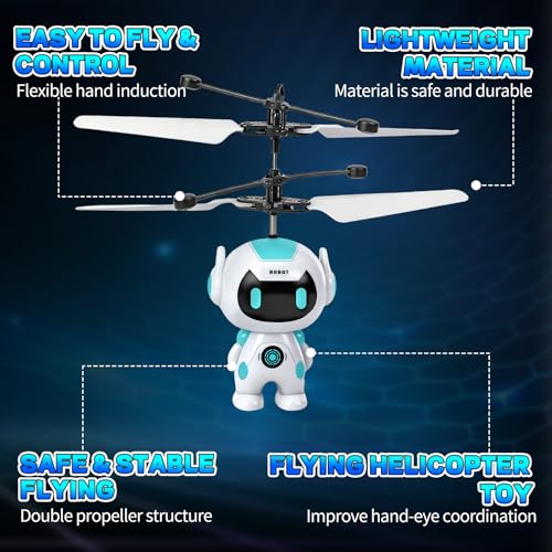 Flying Robot Toys for Kids 6+, Flying Ball Hand Operated Mini Drone - color: White