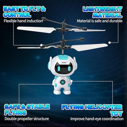 Flying Robot Toys for Kids 6+, Flying Ball Hand Operated Mini Drone - color: White
