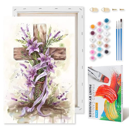 Kalonyth Cross Framed Paint by Numbers Kit for Adults Beginner 8x12 inch - color: Frame-OP-US12
