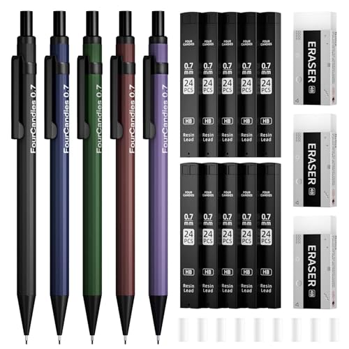 Four Candies 0.7mm Mechanical Pencil Set with Case + Metal Mechanical Pencil Set