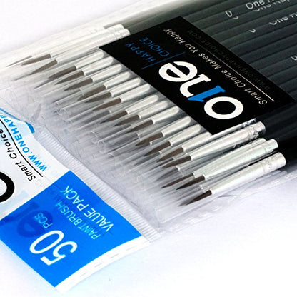50 Pcs Fine Detail Synthetic Paint Brush Set, Pointed Round Size #0 Medium - size: Size #0 (Medium)