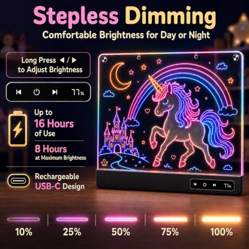 Cardivek LED Drawing Board for Kids, 16" Rechargeable Light Up Tablet - color: Black