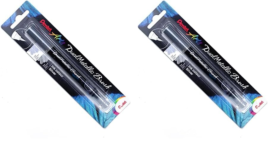 Pentel Arts DualMetallic Brush, Silver Ink (Pack of 2) - color: Silver, size: 1 Count (Pack of 2)