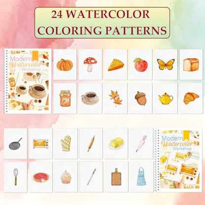 2-Pack Beginner Watercolor Workbooks - style: Autumn & Kitchen