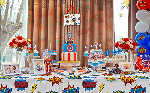 Lcoor 5 Pack Superhero Plastic Table Cover,43" x 71" Superhero Tablecloths Party Supplies Decorations