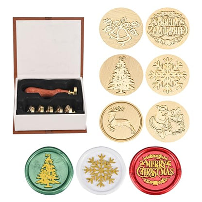 Yoption 6 Pcs Wax Seal Stamp Set, Christmas Theme Sealing Stamp Kit - color: Merry Christmas Set B