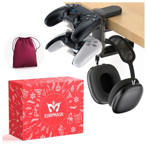 EURPMASK 3-in-1 Rotating Headphone Stand w/2 Detachable Controller Holders - color: Gaming Combo Black 1 Pack